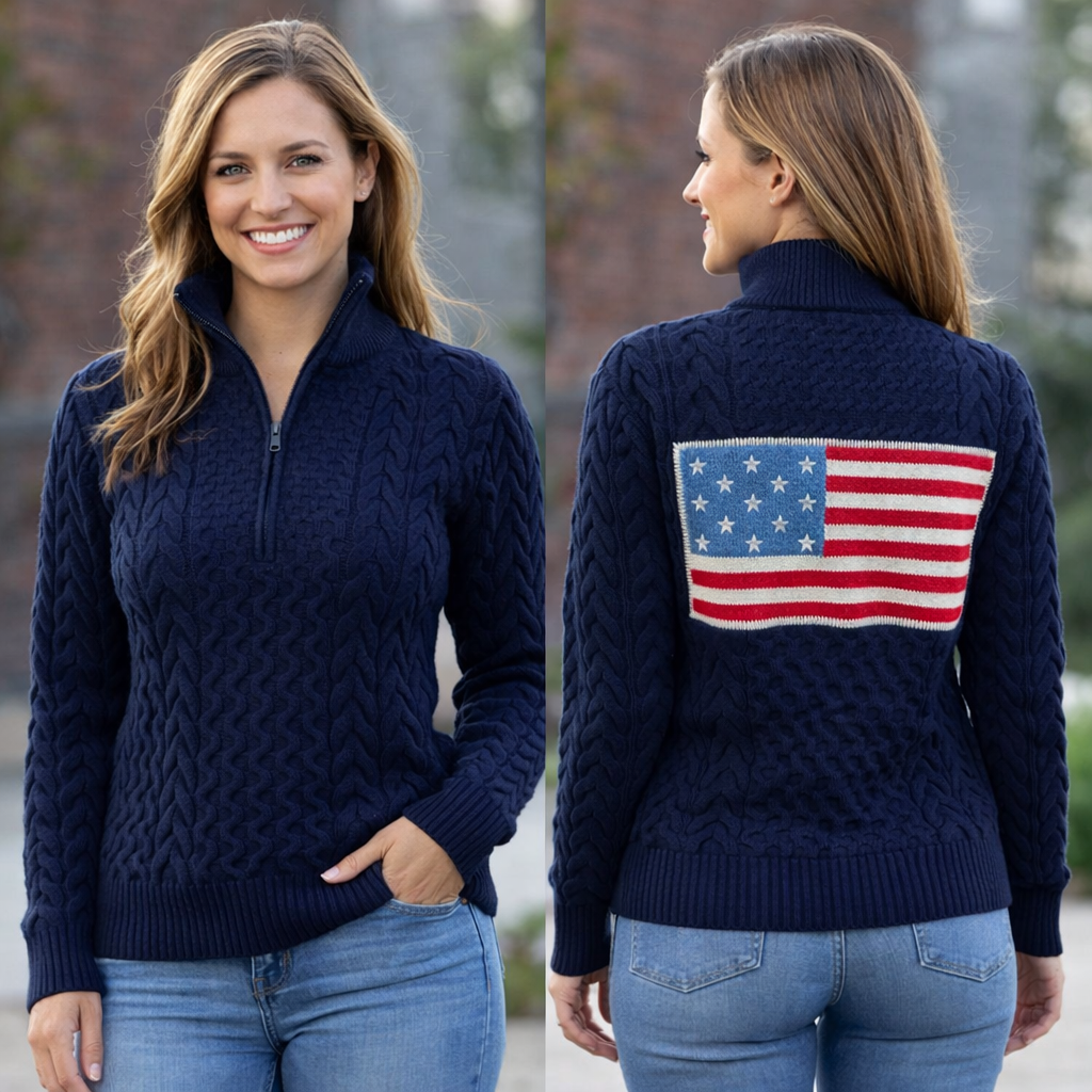 American Flag 1/2 Zip Cable Sweater – docksquareclothiers