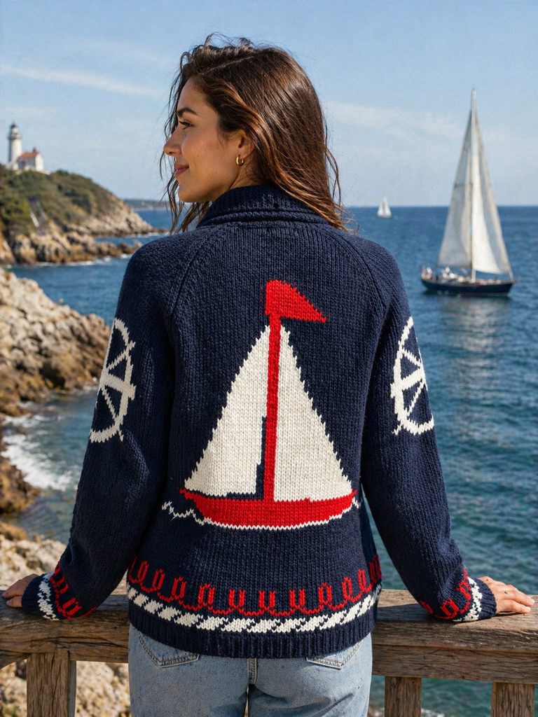 Red White and Blue Sailboat Cardigan – docksquareclothiers