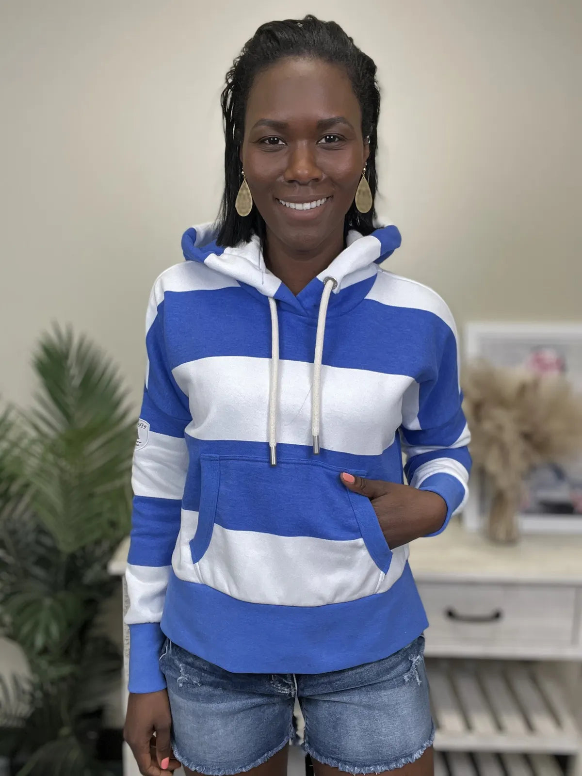 Blue and white striped hoodie deals