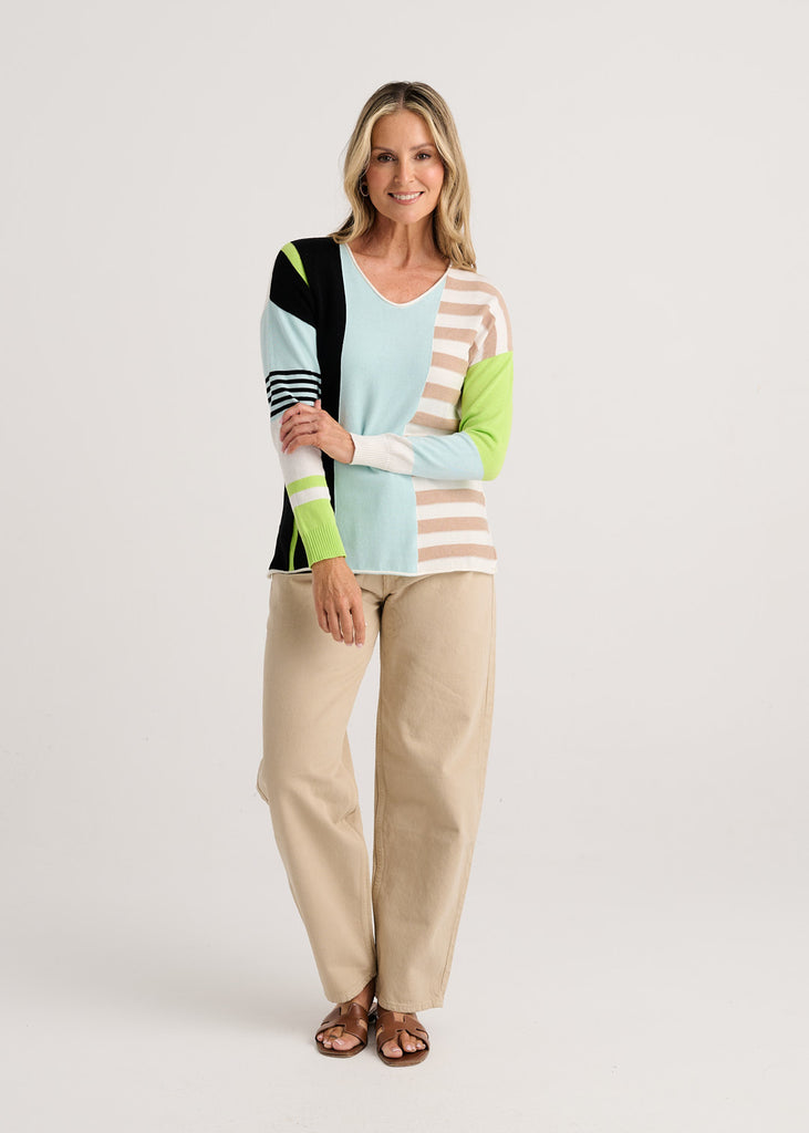 Contrast Stripe V-Neck Sweater – docksquareclothiers