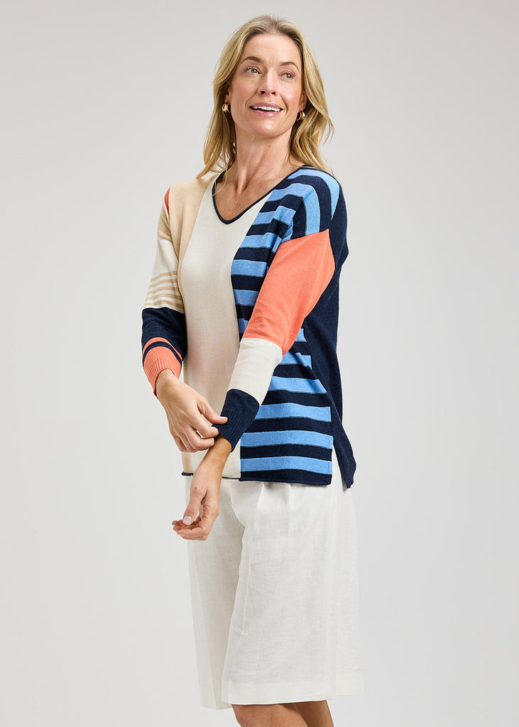 Contrast Stripe V-Neck Sweater – docksquareclothiers